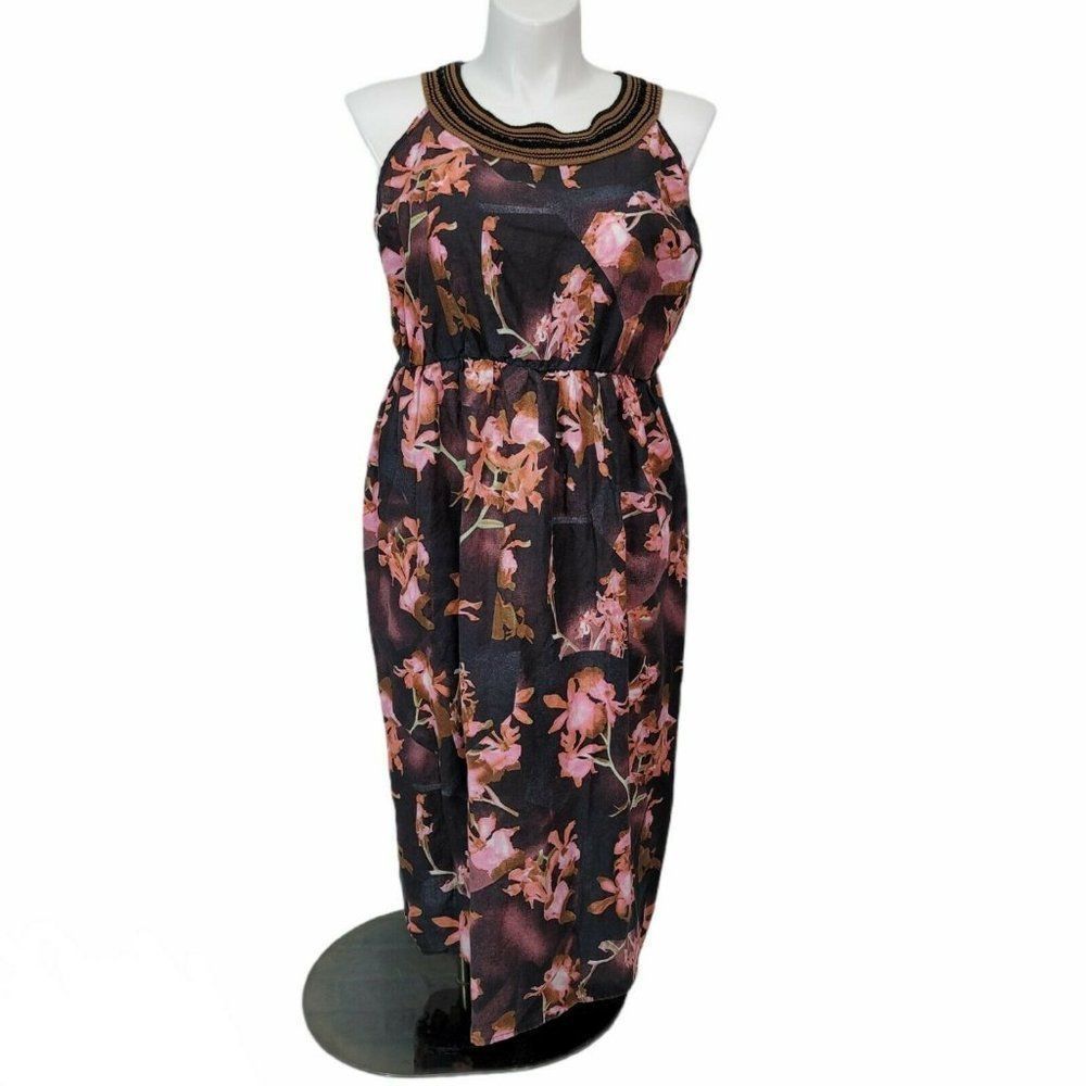 Lane Bryant Plus 18 Crochet Knit Halter Sleeveless‎ Tropical Floral Maxi Dress